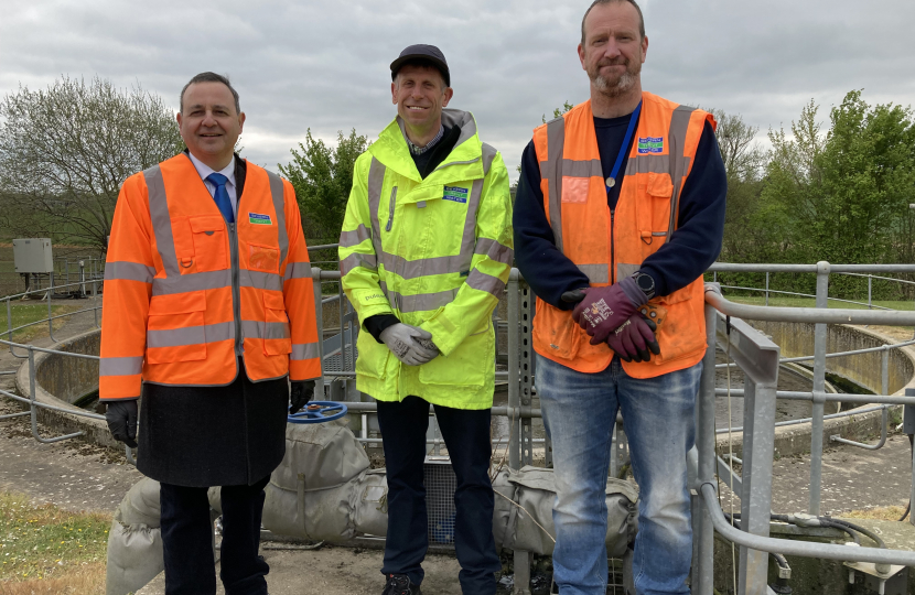 Alberto Costa MP with Peter Vale and Mark Blakeley of Severn Trent at Lutterworth Treatment Plant 