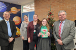 Alberto and Cllr Neil Bannister presenting winners certificate to Isabel, joined by Isabel’s mother and Hallbrook Primary Deputy Head Mrs O’Boyle